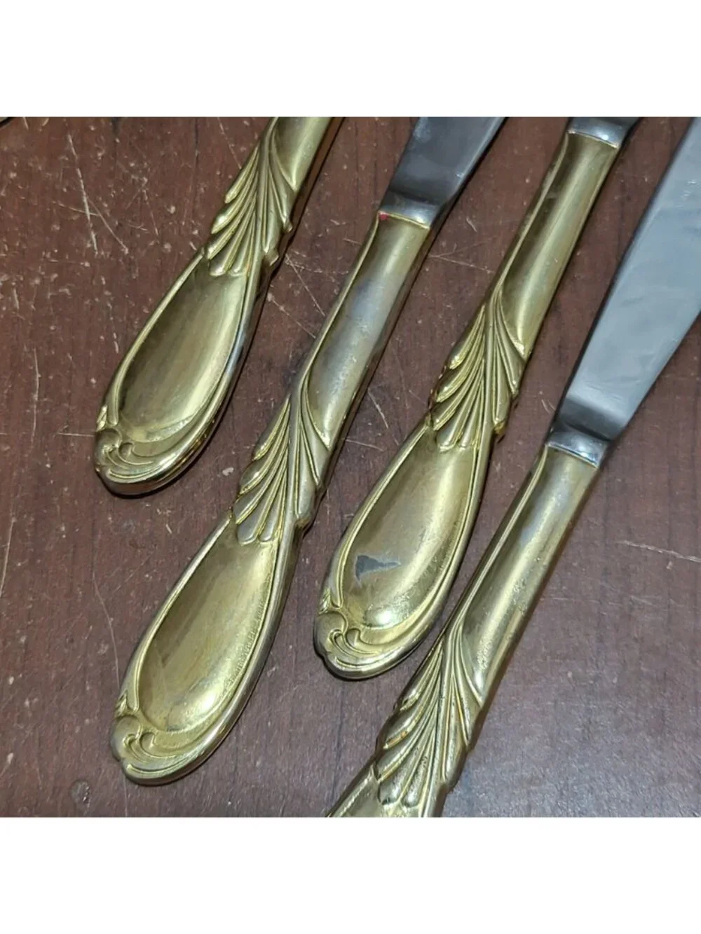 36 Piece Classic Plume Gold Electroplated Flatware Marked Stainless Steel Korea